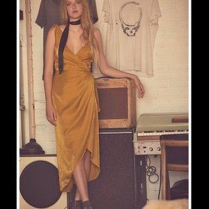 Free People Swipe Right Sheer Midi Slip Dress in Yellow Gold, Medium